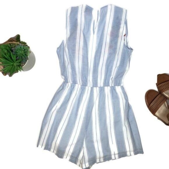 Deja Vu Striped Embroidered Floral Sleeveless one piece Romper Small summer - Picture 3 of 6